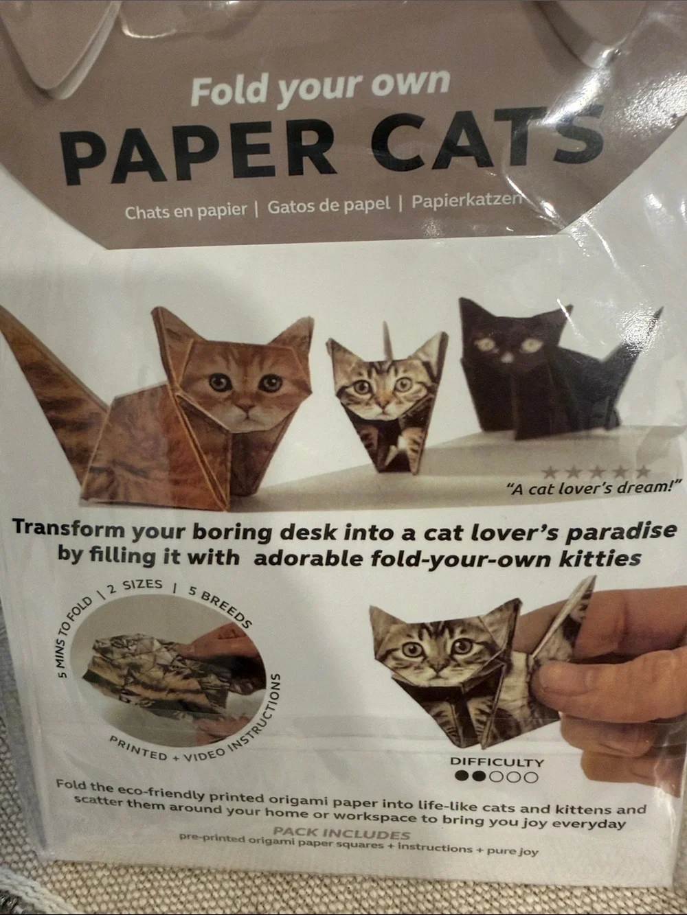 Fold Your Own Paper Cats Kit – Gray
